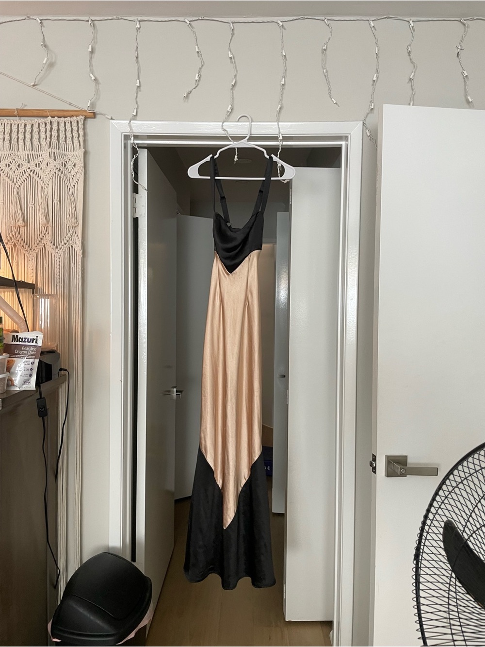 Two-Tone Black and Champagne Maxi Slip Dress